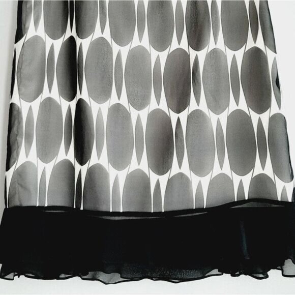 SILKLAND / 100% Silk Knee Length Bottom Ruffle Layered Skirt B&W Sz S / 6 Flawed - Picture 3 of 12